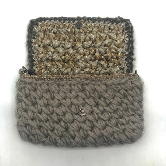 Lorenza Gandaglia Gray & Gold Lurex Crochet Flap Shoulder Bag - Picture 10 of 12